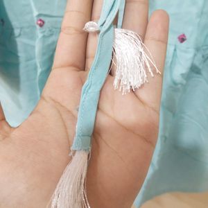 Baby Blue Colour Top With Pink Embroidery Design