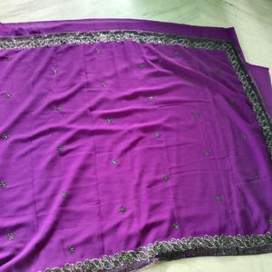 New 🆕 Purple Saree With Black Sequence Work