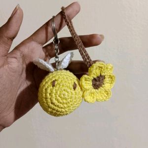 Combo- Crochet Bee Keychain And Flower Charm