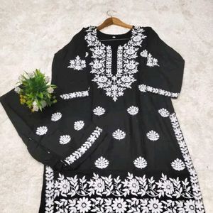 Pretty Black Chikan Kari Kurta Set Women🎀