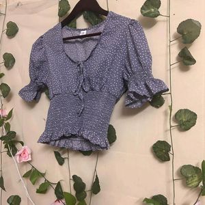 Blue Polka Dots Stretchable Crop Top