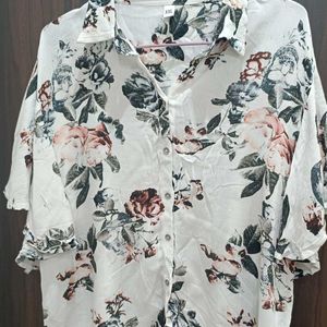 White Coloured Flower Printed Shirt For Women