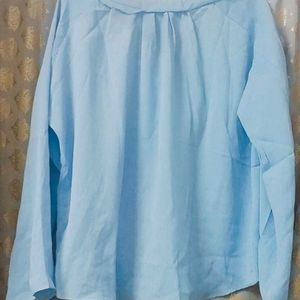 Light Blue Deep V-Neck Shirt For Casual Wear