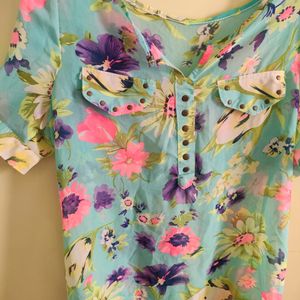 Floral Printed Top (See-through)