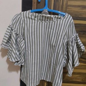 Top With Striped Pattern, Flared Sleeve