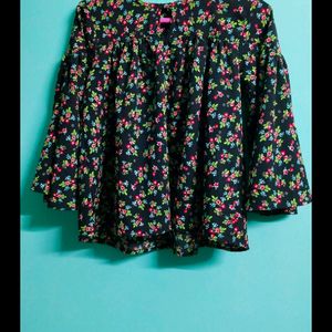 Black Colour Floral Design Top