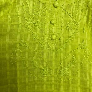 Lakhnavi Green Short Kurta