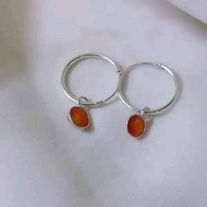 Pure Silver Sterling With Carnelian Hoops