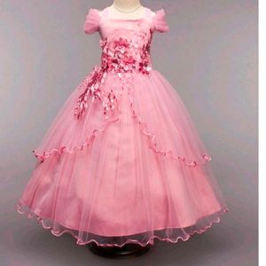 Girls Pink Half Embellished Gown