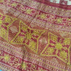 Cream And Marron Colour Saree