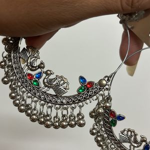 Colourful Silver Kundan Type Circular Jhumka