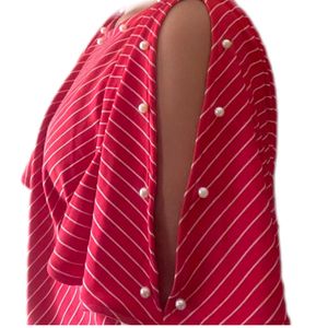 Pin Stripe Patterned Red Tunic