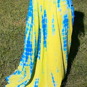 Lime Green And Blue Dyed Flared Maxi Skirt