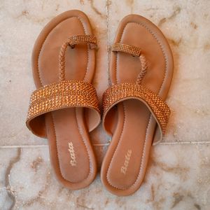 Party Wear Bata Women Flat Sandals