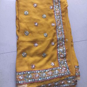 💛 Yellow Tikka Work Saree 💛