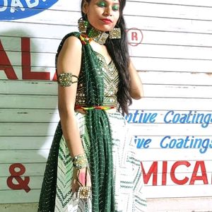 White Green Choli With Jewellery