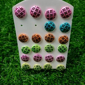 Multi Color Round Button Stud Earrings for Girls