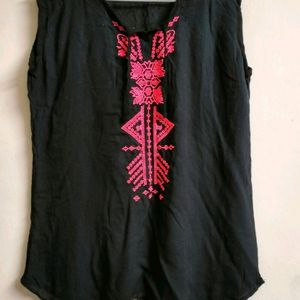 Black Top With Neon Embroidery