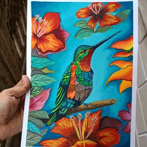 Hummingbird Painting On A4 Sheet