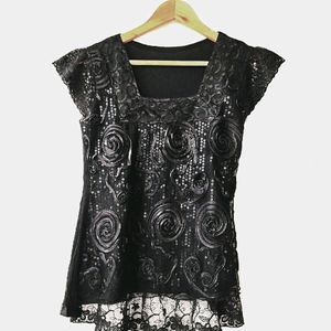 Black Designer Sequins Top Women