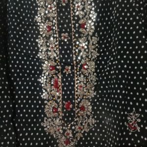 Black polka dot kurta