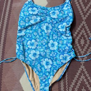 Printed Blue Summer Monokini Ruched Waist Premium