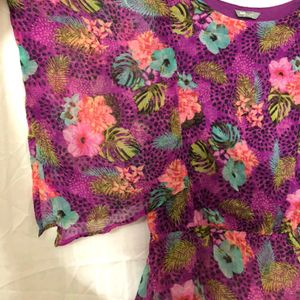 Floral Printed  Purple Top