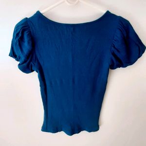 Beautiful Ribbed Elastic Blue Top