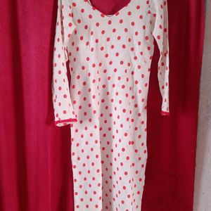 Super Soft White in Red Dot Kurti