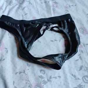 Black Leather Backless Brief