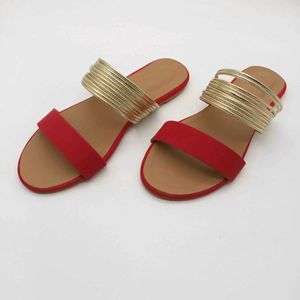 Red And Gold Flat Sandals.