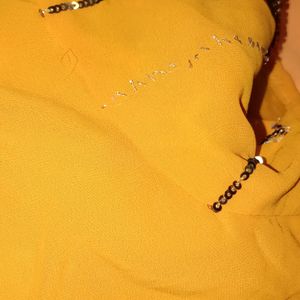 Mango Yellow Saree With Stitched Blouse