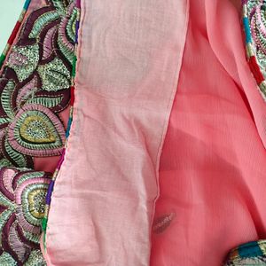 Pink With Embroidery Border Sarees