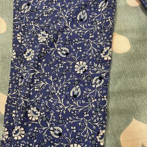 Women Elegant Blue Floral Roman Column Trouser