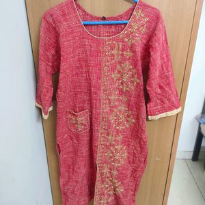 Red Embroidered Kurta