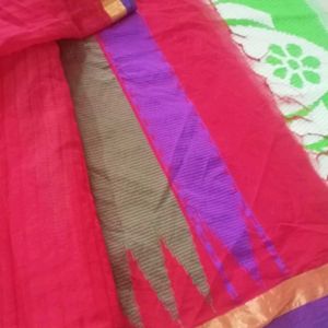 Red Chanderi Cotton Saree