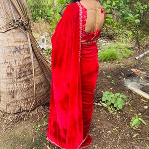 Red Velvet Saree