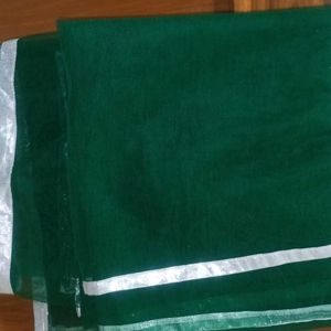 Net Green Dupatta With Silver Border