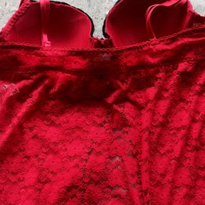 Red Lace And Net Bustier Gothic Slit Top