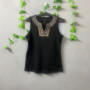 Black Neck Designer Sleeves Top