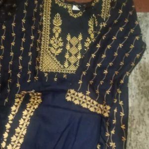 Navy Blue Embroidery Kurta Set