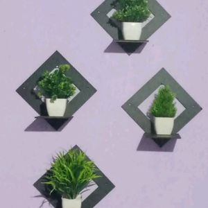 (Pack Of 8) Artificial Flower Pot And Wooden Shelv