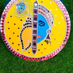 Lippan Art Mirror Wall Decor Handmade - Kanha Ji