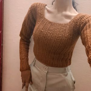 womens brown crochet top