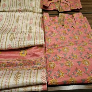 Cotton Silk  pink Work Salwar Kameez Suit Set