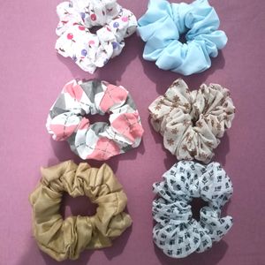 Beautiful Printed Scrunchies, Pack Of 6