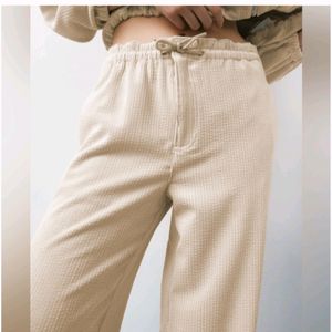 Zara Beige Corduroy High Waisted Wide Leg Pant