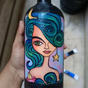 Aesthetic Handpainted Girl Art On Glass Bottle