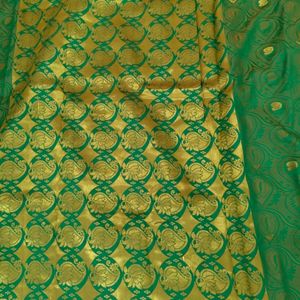 New Dark Green Golden Border Soft Saree