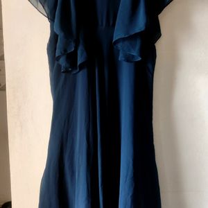 Navy Blue Gown With Ruffel Sleeves